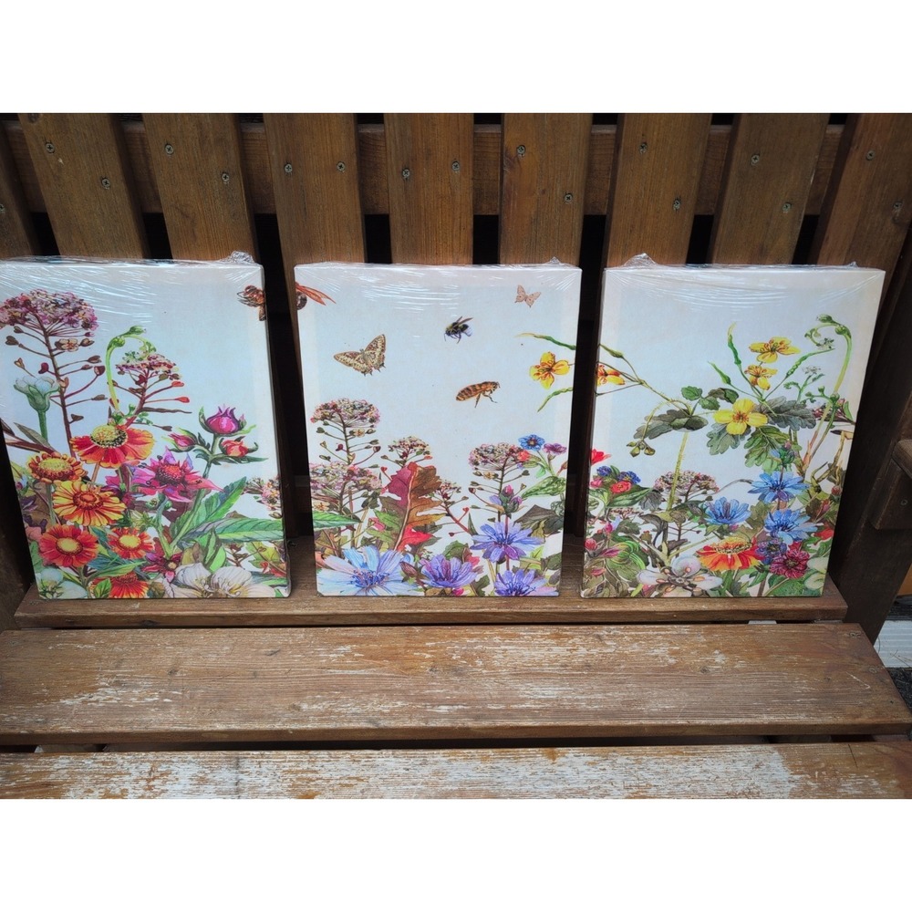 Voooahu 15.75" x 11.75" Canvas 3 Set Wall Hanging Floral Bees Nature New